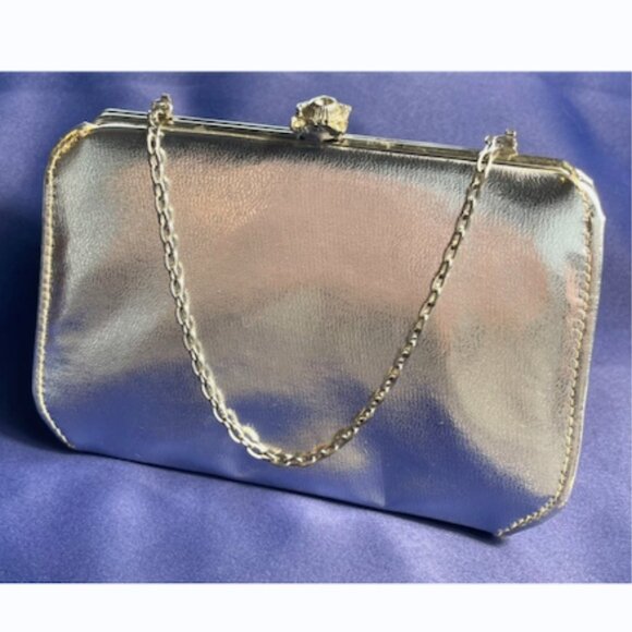 Vintage 1950s Silver Rhinestone Clutch Purse Evening Bag Retro Glam - Picture 1 of 6